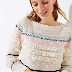 Ann Taylor Loft Striped Fringe Sweater NWT